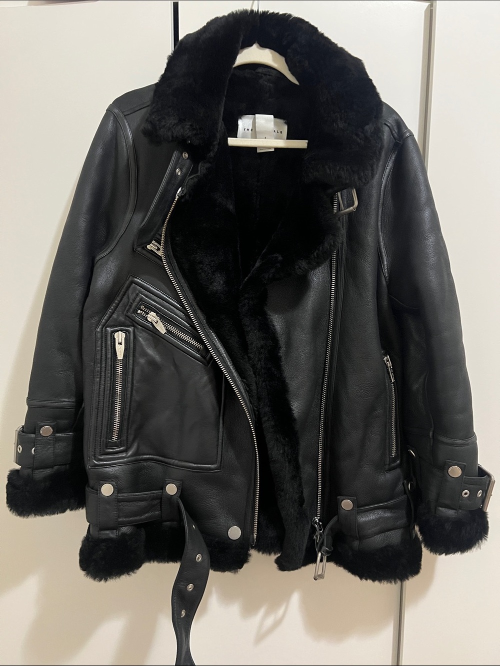 RARE The Arrivals Moya Shearling Leather Moto Biker Jacket Black / Women / S
